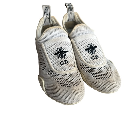 Dior White Knit Fabric D-Fence Slip On Sneakers Bumblebee Embroidery Size 37 - Picture 2 of 7